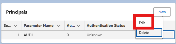 External Credential Principals: Edit AUTH Named Principal