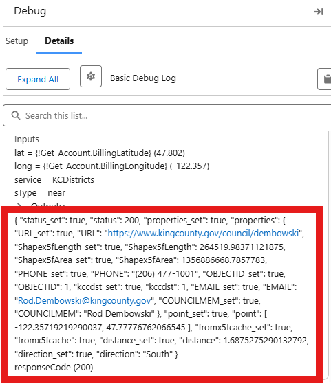 Flow debug: successful lookup (example layer)