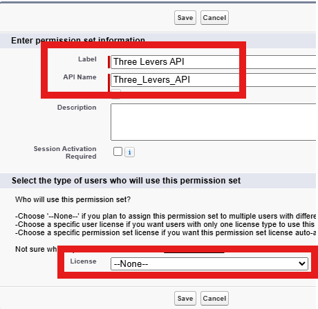 New permission set: label and License --None--
