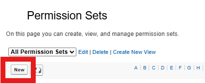 Permission Sets list: New