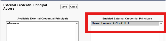 Enabled principal Three Levers API - AUTH
