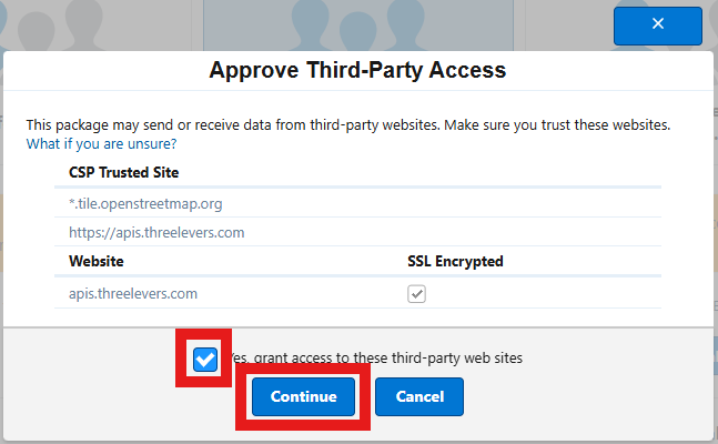 Approve Third-Party Access: grant access checkbox and Continue