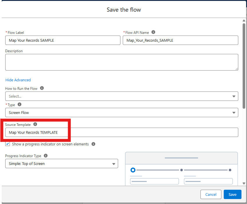 Save the flow: Source Template Map Your Records TEMPLATE