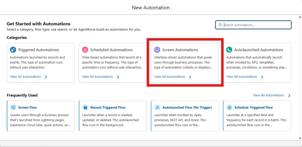 New Automation: select Screen Automations